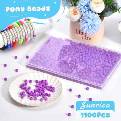 1100Pcs Red Pony Beads 6x9mm Large Hole Plastic Hair Beads for Braids, Kandi Bracelets, Keychains, Jewelry Making