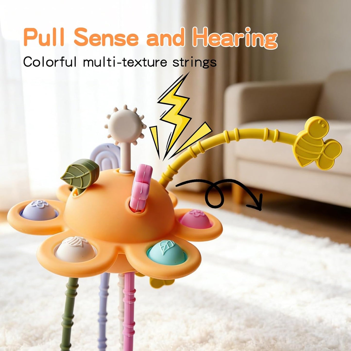 Food Grade Silicone Pull String Baby Toy, Montessori Pull String Sensory Toy for 18 Months Babies Teething Toys (Navy Blue)