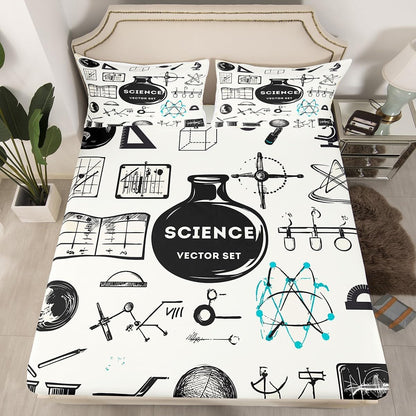 Erosebridal Science Theme Bed Sheets Set Full Size for Boys Girls Chemistry Periodic Table Print Sheet Set Chemical Subject Theme Sheets Teens Kids Math Science Atyle Fitted Sheet 4 Pcs