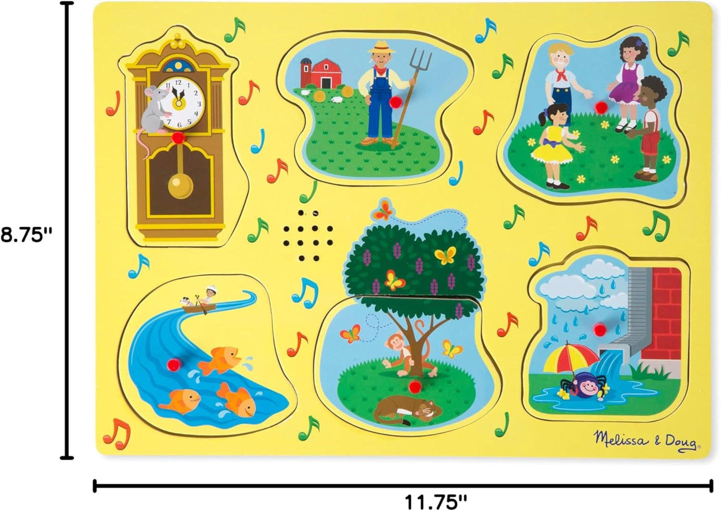 Melissa & Doug Sing-Along Nursery Rhymes Sound Puzzle -Yellow - Wooden Peg Puzzle (8 pcs)