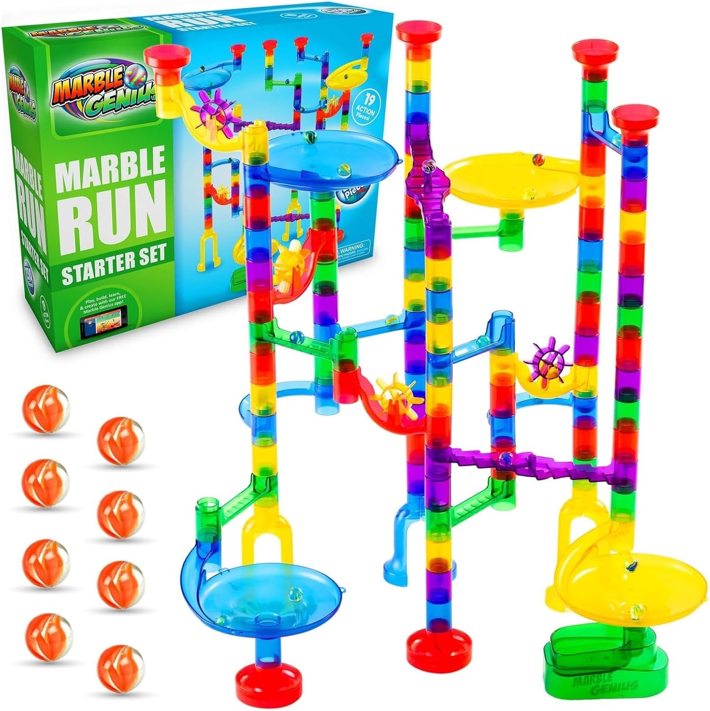 Marble Genius Marble Run Super Set, STEM Toys & Maze Construction Building - 150 Translucent Track Pieces & Glass Marble for Family, Kids Toddlers Ages 4-8 - Fun Holiday Creative Gifts