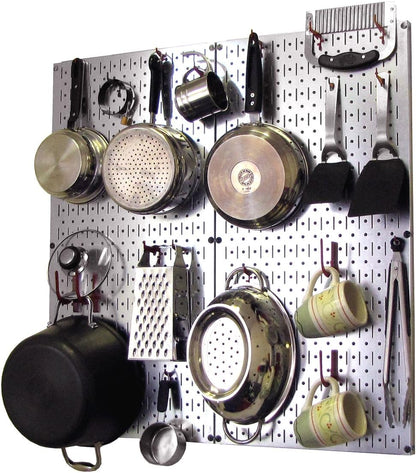 Wall Control Kitchen Pegboard Organizer Pots and Pans Storage Rack Organization Kit with Green Pegboard and White Accessories