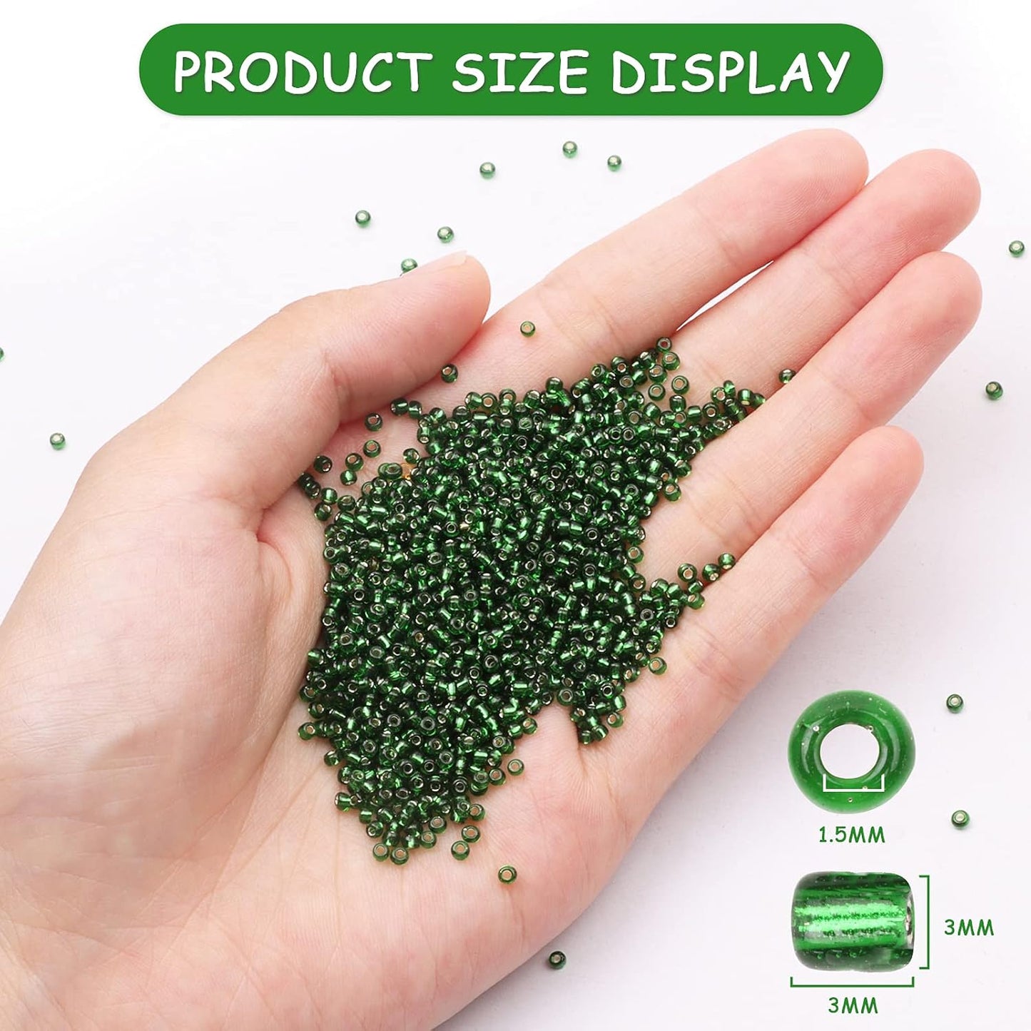 10100 Pcs Size 11/0 Glass Seed Beads, 2 mm Dark Green Small Mini Spacer Loose Pony Beads for Jewelry Making and DIY Crafts - Colors A