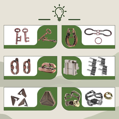 Puzzles Toys Brain Teaser Puzzles 12pcs Ring Puzzles Metal Wooden Puzzles Logic Lock for Adults Kids Toy Gift for Teens