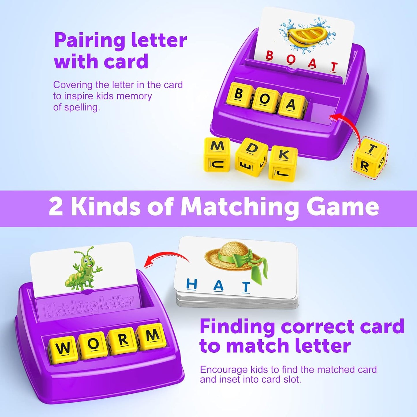 Toys for 3-8 Year Olds Boys Girls, Matching Letter Game Educational Games for Kids Ages 3-8 Easter Birthday Gifts for 3-8 Year Olds Boys Girls Preschool Kindergarten Educational Spelling Toys Green
