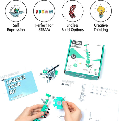 The Off Bits Erector Set: Animal Mini STEM Toys for Kids 6+, Toy Building Sets with Nuts & Bolts, STEM Building Toys Gifts for Boys and Girls (Green Dino)