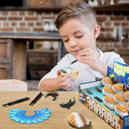 EARTH'SCODE Ocean Animals Dig Kit, Seashell Excavation Dig Bricks, Science Educational Gift for Kids