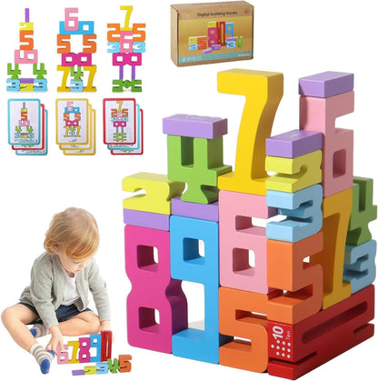 Xgmadiles Montessori Math Blocks for Kids Ages 3-8 | 20PCS Wooden STEM Learning Toys with Balance Game | Self-Checking Number Puzzles & Counting Cubes | Toddler Educational Building Set