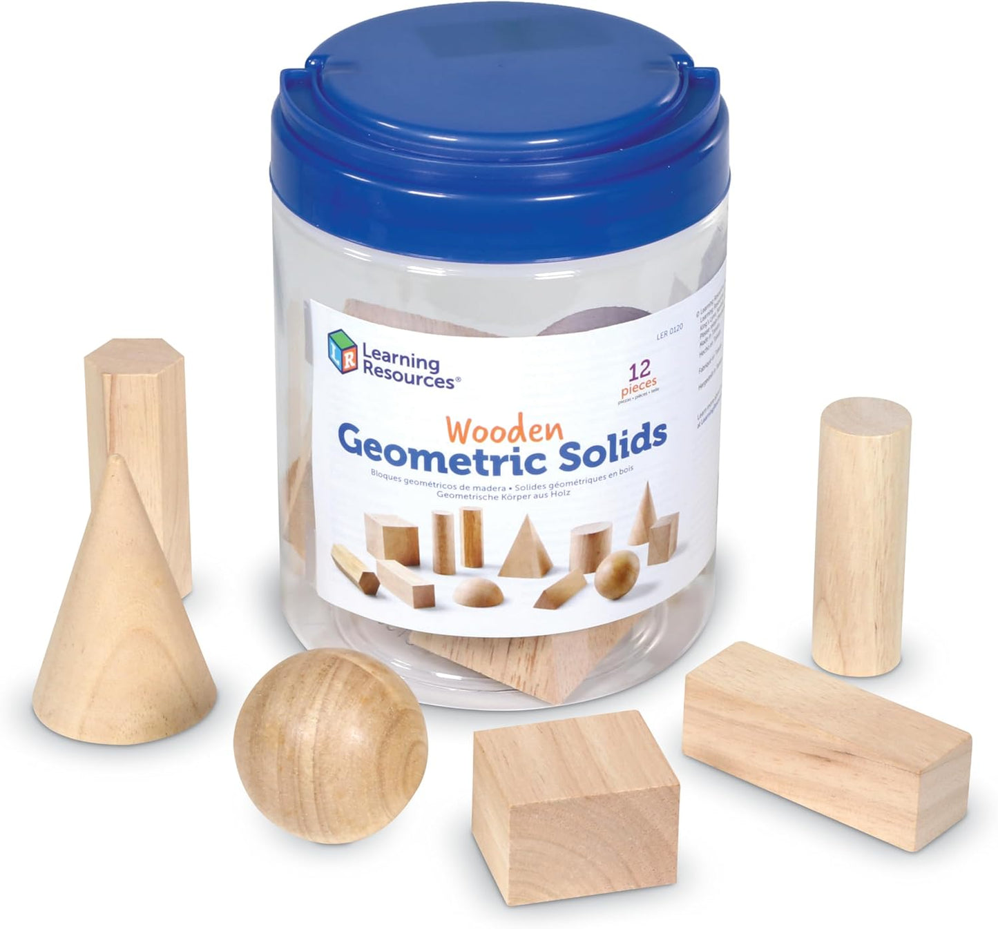 Learning Resources Geometric Solids, Wooden Shapes, Set of 12 Geometric Shapes, Ages 6+