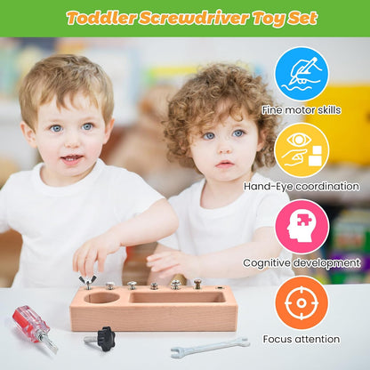 Montessori Screwdriver Board Set with Lock and Key, Montessori Toys for 3 4 5 Year Old, Wooden Screw Driver Activities Tools, Fine Motor Skills Preschool Learning Sensory Toy