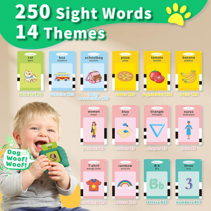 Aullsaty Talking Flash Cards for Toddlers 1-3, Upgraded 248 Sight Words Montessori Speech Therapy Toy, Autism Sensory Educational Learning Toys, Birthday Gifts for Boys Girls (Pink)