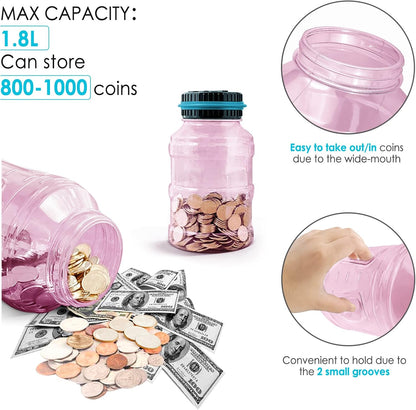 Large Piggy Bank for Adults Kids, Vcertcpl Digital Coin Counting Bank with 1.8L Capacity, Great Coin Bank Money Jar for Adults Kids with Saving Goals, Bank for All US Coins (Green B)