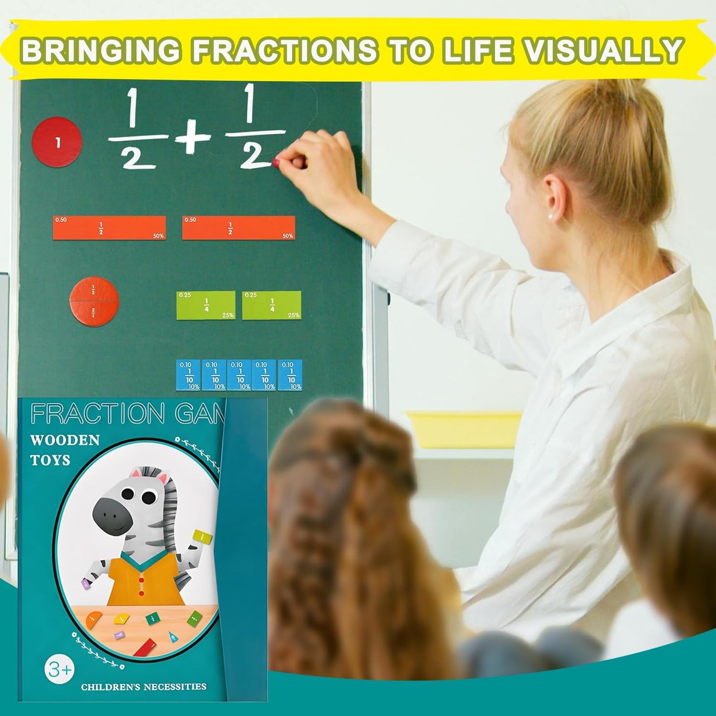 Magnetic Fraction Demonstration Book, Fractions Manipulatives with Fraction Tiles & Magnets,STEM Math Magnetic Fraction Disc Set-102 Pcs