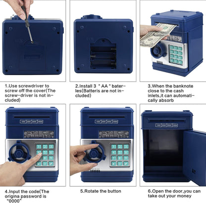 Mini ATM Piggy Bank ATM Machine Best Gift for Kids,Electronic Code Piggy Bank Money Counter Safe Box Coin Bank for Boys Girls Password Lock Case (Rose Gold)