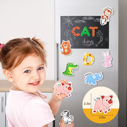 JoyCat Wooden Magnets for Kids – 26 Cute A-Z Animals Fridge Magnets for Toddlers, Large Magnetic Animal Refrigerator Toys, Fun Educational Learning Gifts for Toddlers 2 3 4 5 Years Old