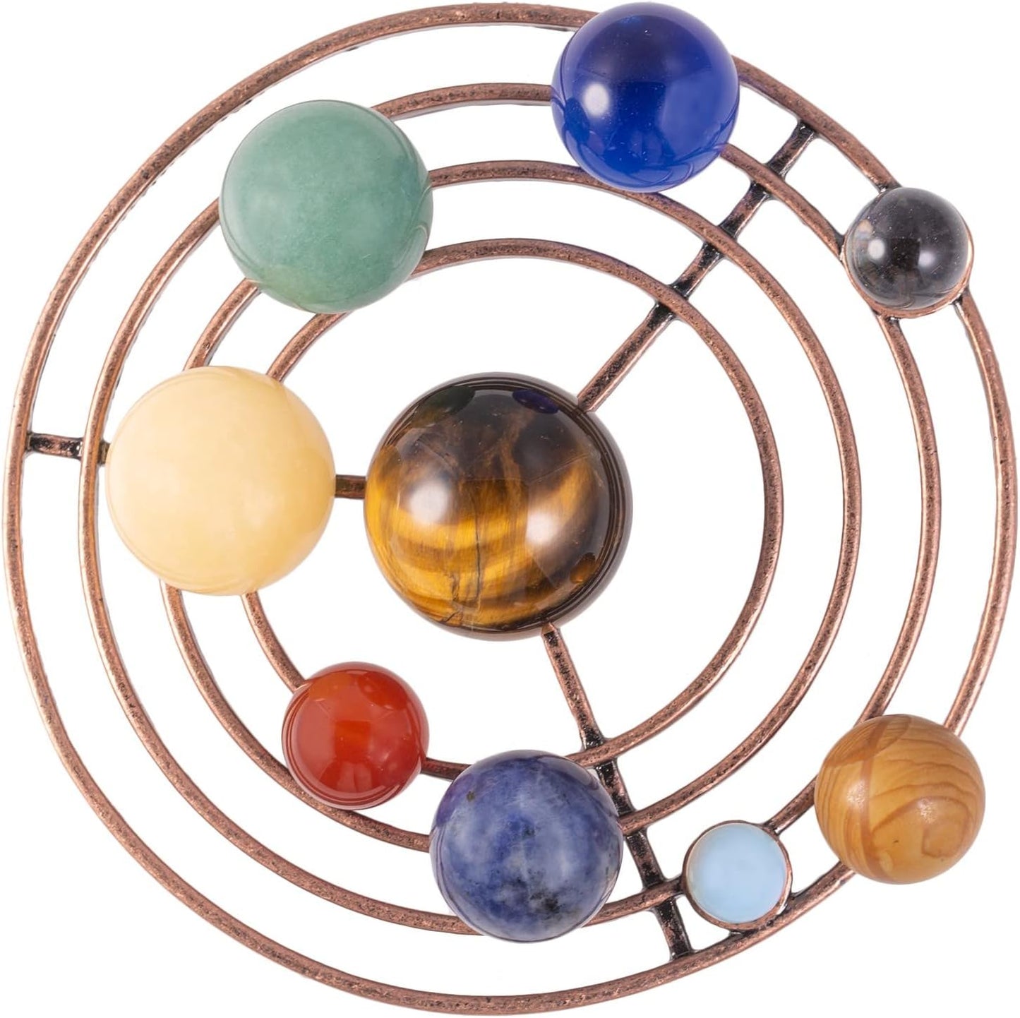 SUNYIK 9 Planets Solor System Crystal Sphere Kit with Metal Orbit, Healing Chakra Crystal Ball Set Galaxy Universe Tabletop Display for Home Office Decoration