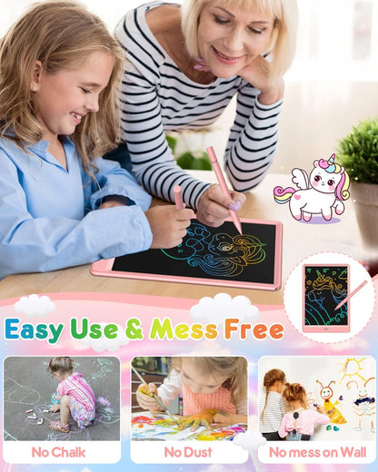 FLUESTON LCD Writing Tablet for Kids, 10 Inch Doodle Board, Colorful Drawing Pad for Toddler, Educational Travel Toy Gifts for 3-8 Year Old Girls Boys, Erase Lock Writing Board