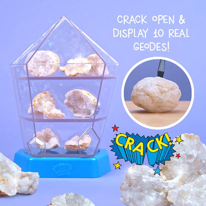 Wow in The World – 10 Real Break-Open Crystal Geodes with Display Case – Bonus Goggles & Magnifying Glass, Companion Audio Content, STEM Toy for Boys & Girls 6+ by Thames & Kosmos