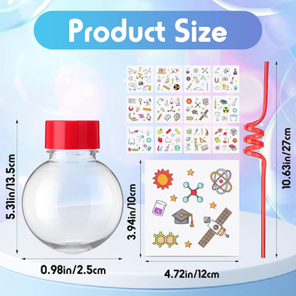 Jingmore 36 Pcs Science Party Theme Cups Set with Silly Loop Straws Science Stickers Plastic Reusable Small Conical Flask Bottles Test Tubes for Birthday Party Decorations(Spherical Bottles)