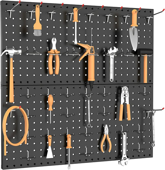 TORACK Metal Pegboard Wall Organizer 24" x 24" or 12" x 48", 70 PCS Tools Storage Pegboard for Garage Tool Organizer Pegboard with Peg Board Hooks for Workbench(Blue)