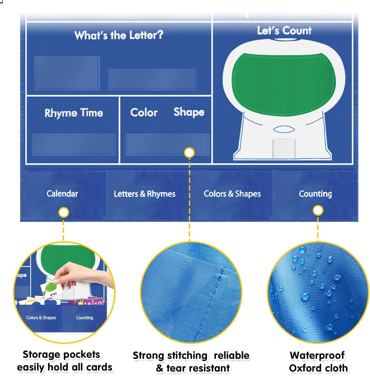 Circle Time Learning Center, Teaching Shape Circle Time Pocket Chart with 221 Cards, Educational Pocket Chart Teaching Materials, Learning Calendar Weather Counting Letter Color Shape etc