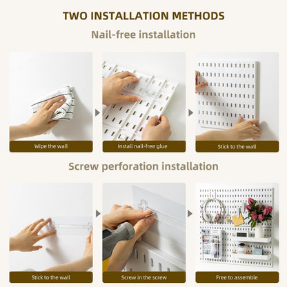 VUSIGN Pegboard Combination Wall Organizer Kit, 4 Pieces Pegboards and 17 Accessories Modular Hanging, Wall Mount Display Peg Board Panel Kits for Bedroom, Home, Office, Bathroom, 22" x 22", Pink