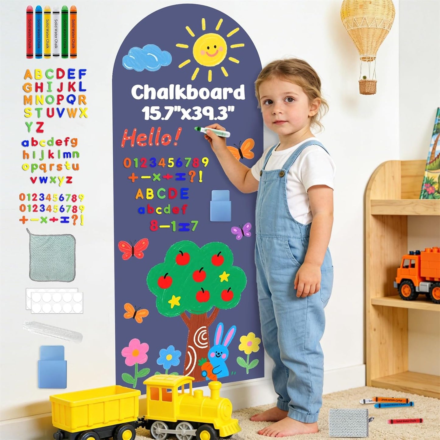 8 PCS Magnetic Wall Decals for Kids Magnetic Chalkboard Peel and Stick Magnet Sheets Board Sticker Tangram Puzzle Self Adhesive Contact Paper Dry Erase Blackboard for Playroom Homeschool 15.7"x10.4"