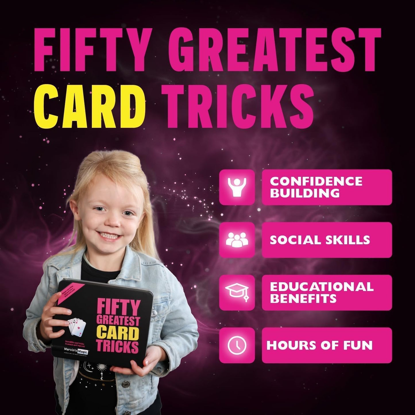 Marvin's Magic - Fifty Greatest Card Tricks Set - Children & Adults Magic Card Deck - Includes Card Illusions, Close up and Mind Reading Tricks - Comes in Gift Set Tin - Suitable for +8 - Cool Stuff