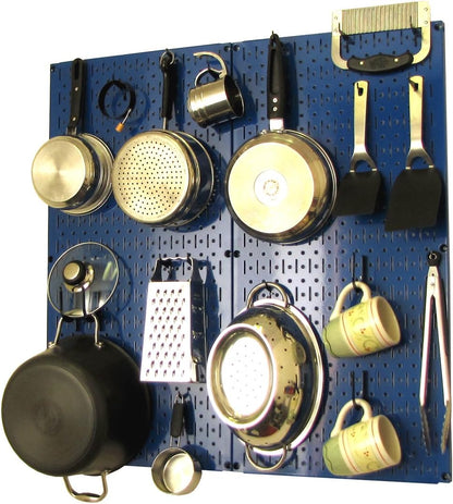 Wall Control Kitchen Pegboard Organizer Pots and Pans Storage Rack Organization Kit with Green Pegboard and White Accessories