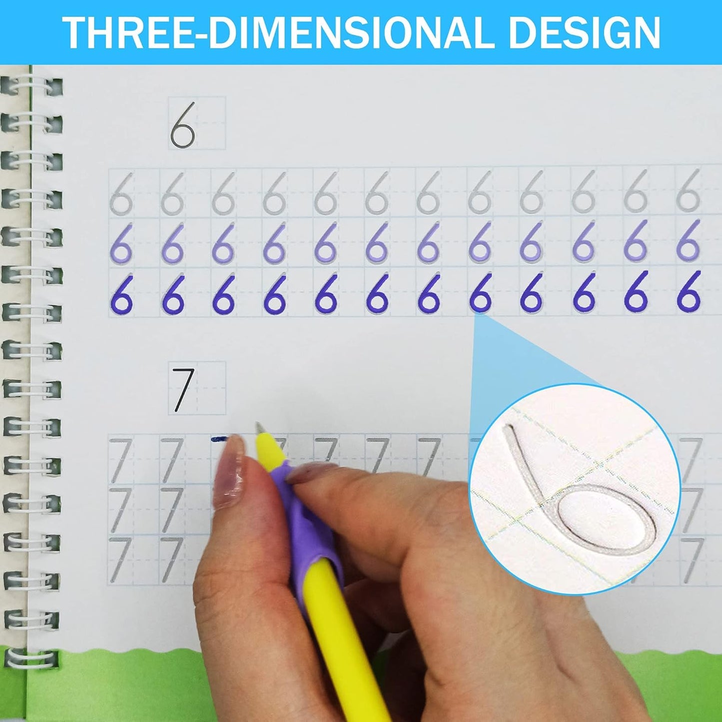 Large Magic Practice Copybook for Kids,Handwriting Grooved Practice Book 6 Pack with Pen Refill English Cursive Calligraphy Reusable Age 3-8（A4 Size）