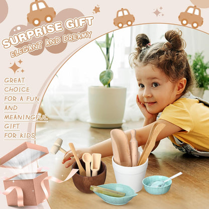 14pcs Sensory Bin Tool Sensory Tools for Boys and Girls Fine Motor Skill Toys Wooden Tong Spoons Bowls Plate Hammer Magnifying Glass and Rolling Pin for Transfer Work and Fine Motor Learning