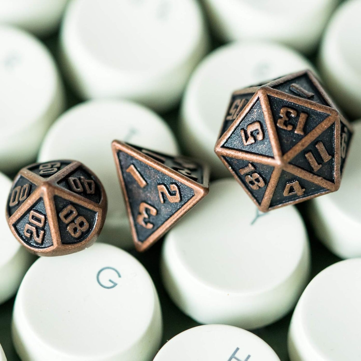 UDIXI Steampunk Metal Dice Set, 7 Die Polyhedral DND Dice Set for D&D Role Playing Game and Math Teaching (Ancient Copper)