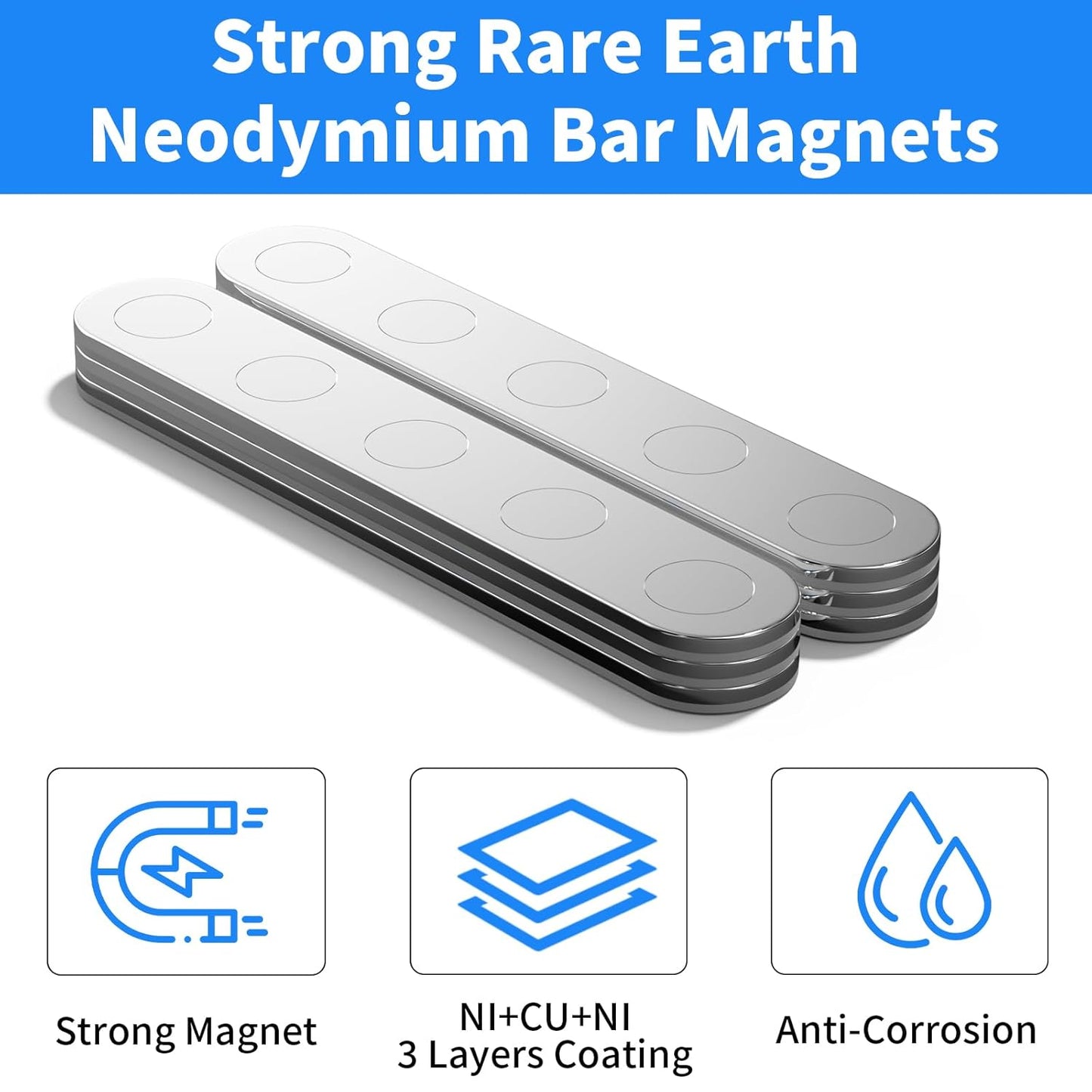 Unbreakable Strong Magnets, 12 Pack Self-Adhesive Heavy Duty Neodymium Bar Magnets, Sticky Powerful Rare Earth Magnet for Fridge Tool School Office Home Kitchen DIY Fixing Kit (N52-12PCS)