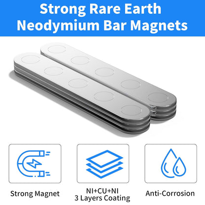 Unbreakable Strong Magnets, 12 Pack Self-Adhesive Heavy Duty Neodymium Bar Magnets, Sticky Powerful Rare Earth Magnet for Fridge Tool School Office Home Kitchen DIY Fixing Kit (N52-12PCS)