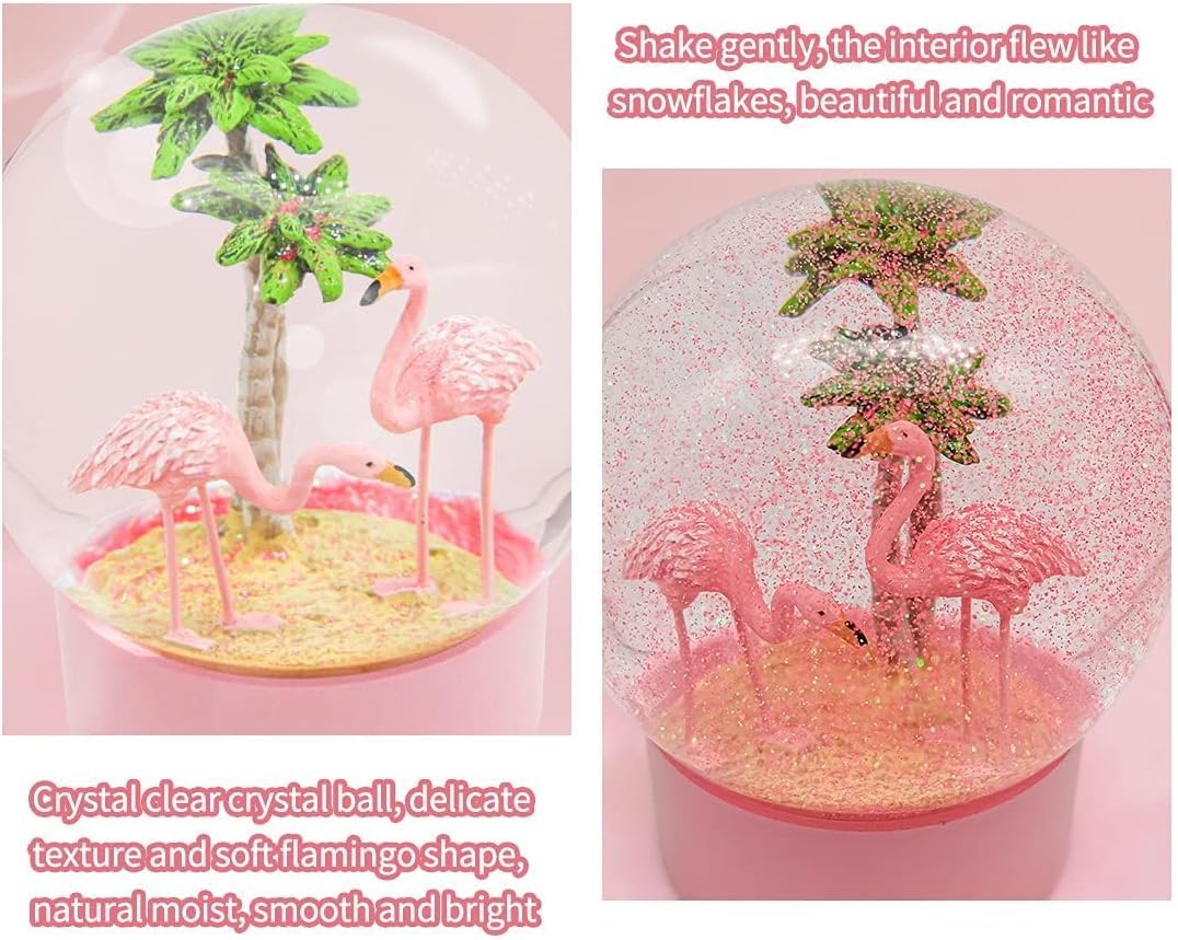 ANGELLOONG Pink Flamingo Snow Globe for Kids Girls, Originality 3D Flamingo Glitter Glass Snow Globes for Adults Women Christmas Valentines Home Decor, 100MM
