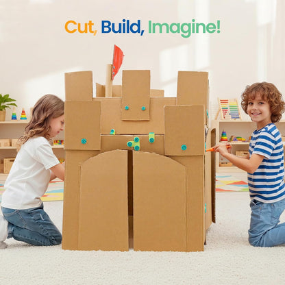Kibbidea Cardboard Cutter for Kids with Screws &Tool Box, 170PCS Cardboard Construction Tool Kit, STEM Resuable Building Toys for Boys and Girls, Engineering & Creativity（Aged 5+）