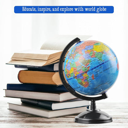 World Globe for Kids Learning - 6 inch Interactive Earth Globe with Stand for Children Students Educational Geography, Spinning World Globes Map Decorative Kids Room Classroom, Desk, Office, Home