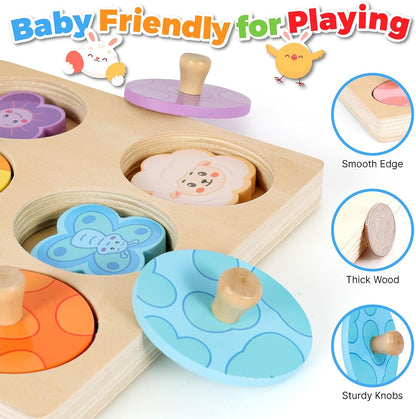 Wooden Puzzles for Toddlers 1-3, Animal Match Farm Peg Puzzle for Toddlers Age 1+, Montessori Toys for 1 2 Year Old, Knob Puzzle Birthday Gift, Preschoool Learning Toys