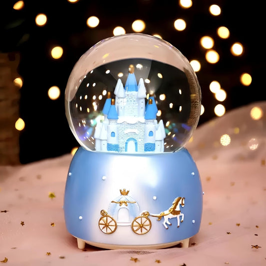 Blue Castle Snow Globes, Girls Music Snowglobes with LED 7 Colors Lights, Automatic Snow Fall Effect, Home Decor for Kids Room Essentials, Gifts for Birthday Christmas Valentines Mother's Day (Blue)