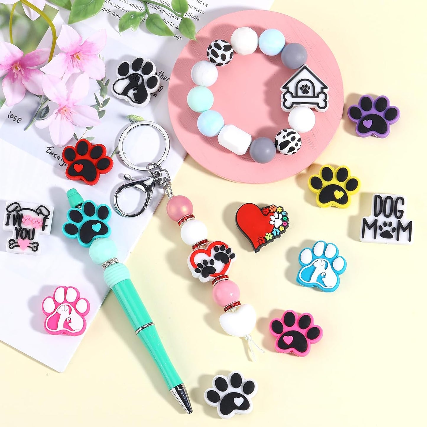 10Pcs Animal Silicone Beads for Keychain Making Cute Puppy Focal Beads for Pens Dalmatian Dog Animal Focals for Bracelets Necklace Earrings Jewelry Making
