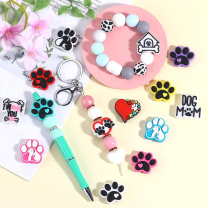 10Pcs Animal Silicone Beads for Keychain Making Cute Puppy Focal Beads for Pens Dalmatian Dog Animal Focals for Bracelets Necklace Earrings Jewelry Making