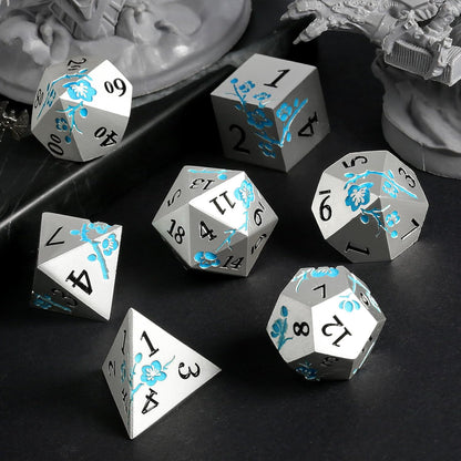 DnDnD Heavy Polyhedral Metal Dice Set with Metal Box, 7-die Shiny Blue Surface with Golden Number for RPG,Dungeons and Dragons,Pathfinder,Shadowrun,D&D,Role Palying Game and Math Teaching - Colors B