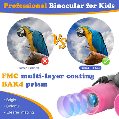 Real Binoculars for Kids Gifts for 3-12 Years Boys Girls 8x21 High-Resolution Optics Compact Toy Binocular for Bird Watching,Travel, Camping