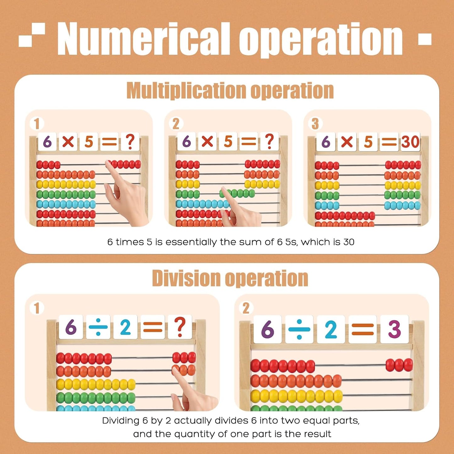 Wooden Abacus for Kids Math - 10-Row Counting Toy with 100 Beads, Number Cards & Counting Sticks, Educational Counters for Kids Math Gift for Age 3 4 5 6 7 Year Old Boy Girl