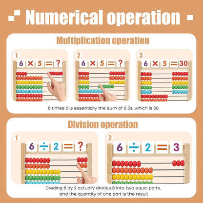 Wooden Abacus for Kids Math - 10-Row Counting Toy with 100 Beads, Number Cards & Counting Sticks, Educational Counters for Kids Math Gift for Age 3 4 5 6 7 Year Old Boy Girl
