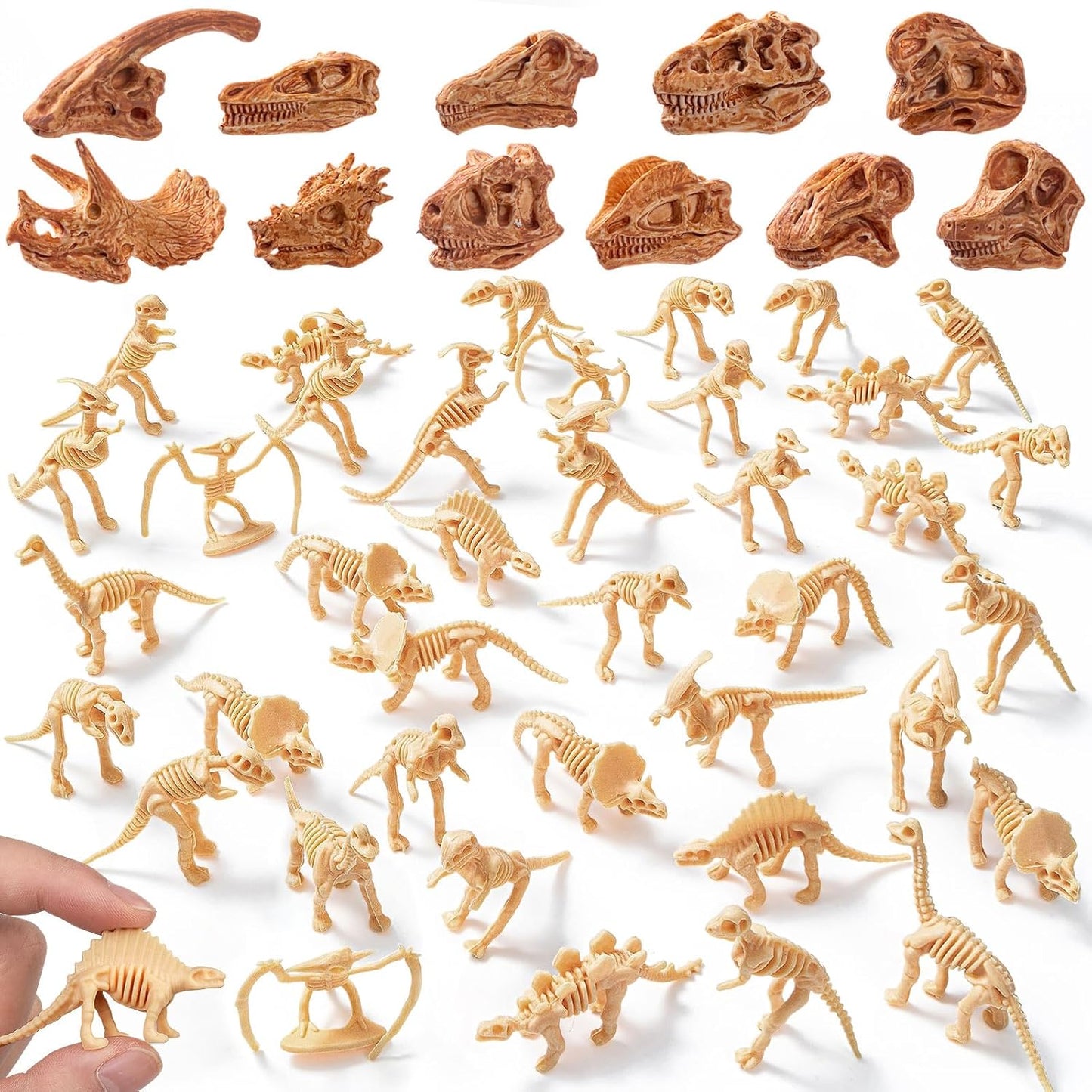 HFKPJRT Dinosaur Fossil Skeleton Toys - 50 Pcs Mini Dino Bones for Kids Sandbox Dig Kit, Educational Paleontology Play Set for Boys & Girls, Perfect for Birthday Party Favors and Decorations