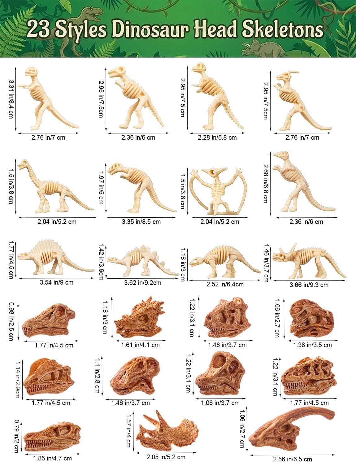 HFKPJRT Dinosaur Fossil Skeleton Toys - 50 Pcs Mini Dino Bones for Kids Sandbox Dig Kit, Educational Paleontology Play Set for Boys & Girls, Perfect for Birthday Party Favors and Decorations