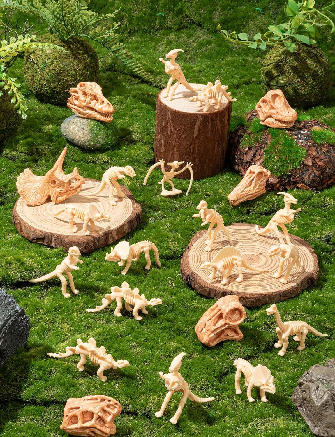 HFKPJRT Dinosaur Fossil Skeleton Toys - 50 Pcs Mini Dino Bones for Kids Sandbox Dig Kit, Educational Paleontology Play Set for Boys & Girls, Perfect for Birthday Party Favors and Decorations