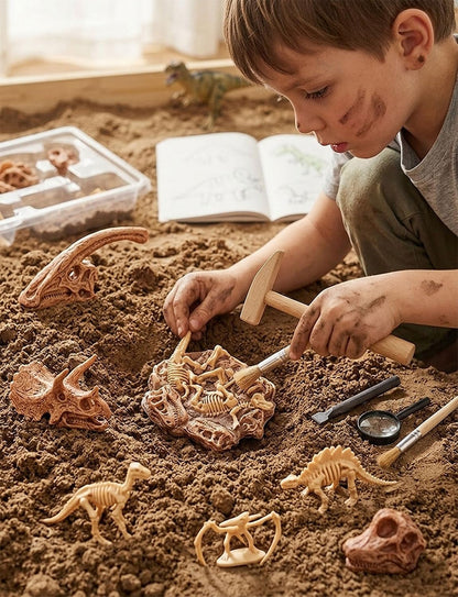 HFKPJRT Dinosaur Fossil Skeleton Toys - 50 Pcs Mini Dino Bones for Kids Sandbox Dig Kit, Educational Paleontology Play Set for Boys & Girls, Perfect for Birthday Party Favors and Decorations