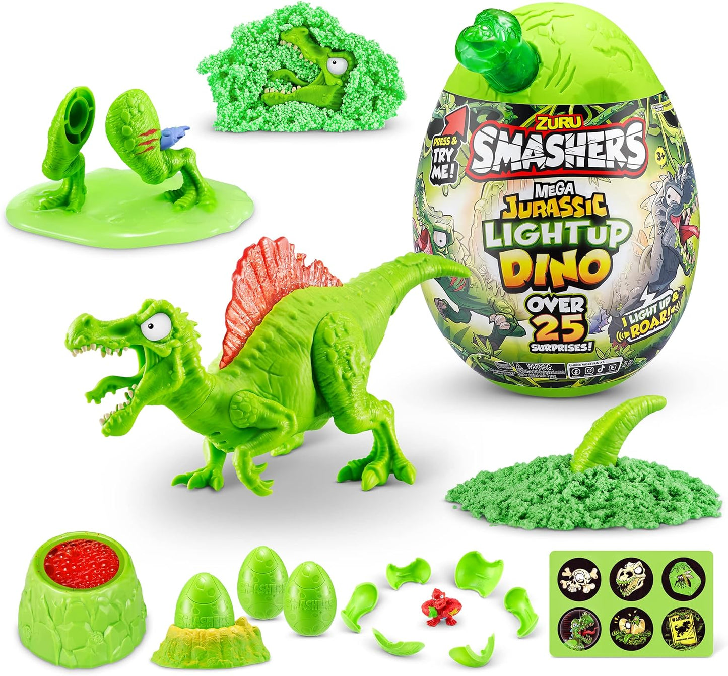 Mega Jurassic Light Up Dino Egg (T-Rex) by ZURU Collectible Egg with Over 25 Surprises, Volcano Slime, Fossil Toy, Dinosaur Toys, T-Rex Toy for Boys and Kids